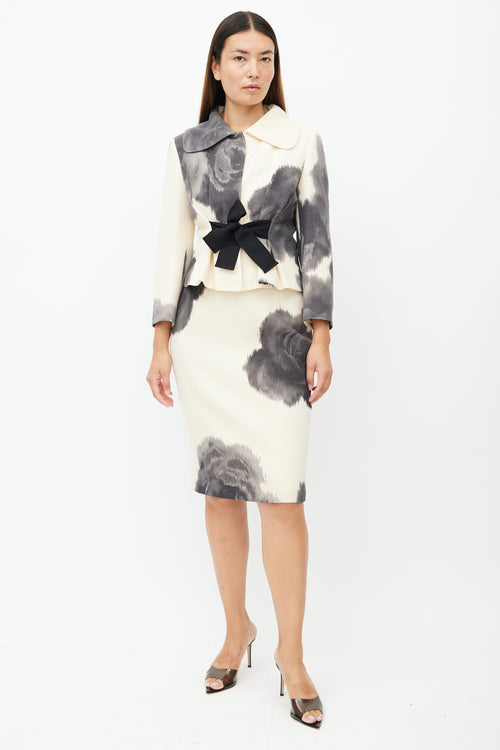 Giambattista Valli Cream 
Grey Floral Two Piece Suit