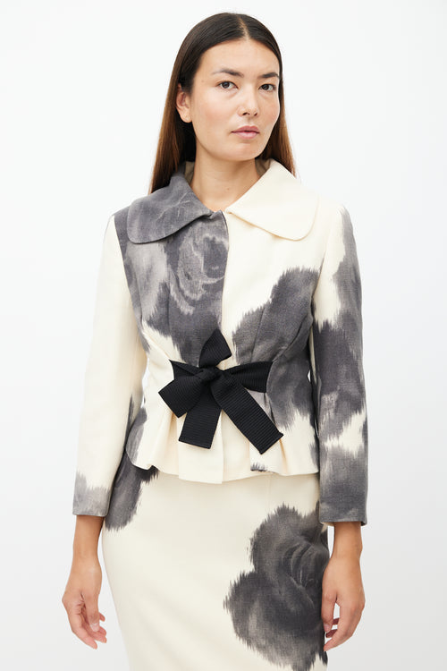 Giambattista Valli Cream 
Grey Floral Two Piece Suit