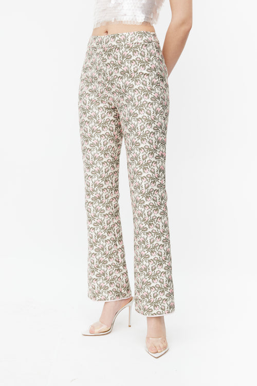 Giambattista Valli Pink 
Green Floral Brocade Trouser