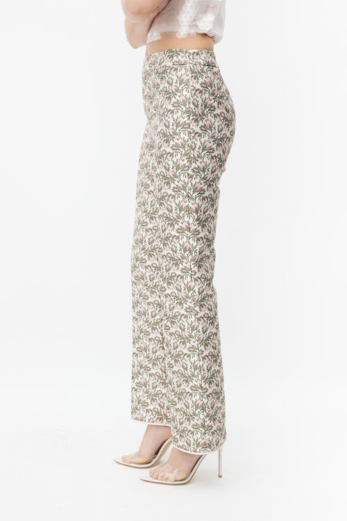 Giambattista Valli Pink 
Green Floral Brocade Trouser