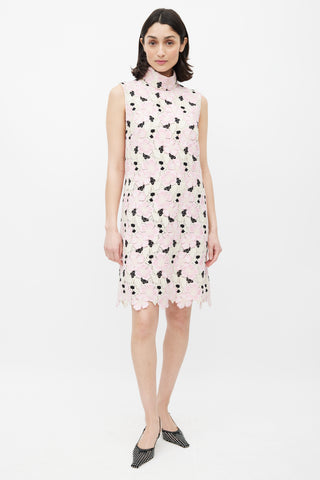 Giambattista Valli Pink 
Multicolour Lace Mock Neck Dress