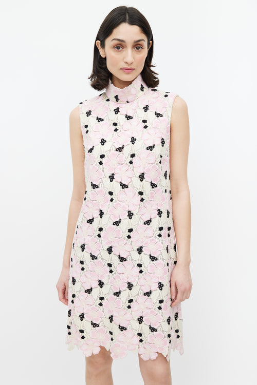 Giambattista Valli Pink 
Multicolour Lace Mock Neck Dress