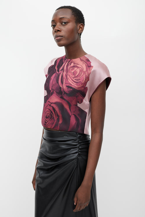 Giambattista Valli Pink 
Red Silk Rose Top