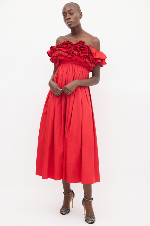 Giambattista Valli Red Ruffled Midi Dress