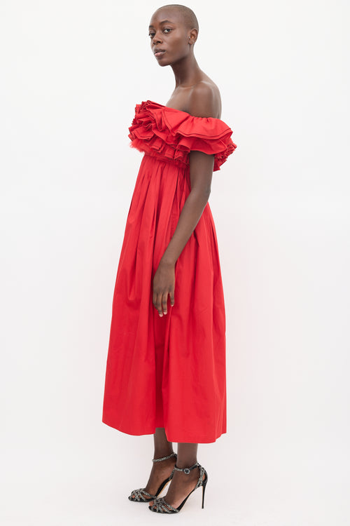 Giambattista Valli Red Ruffled Midi Dress