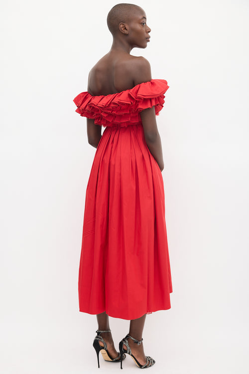 Giambattista Valli Red Ruffled Midi Dress