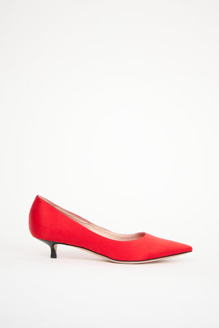 Giambattista Valli Red Satin Pointed Toe Pump