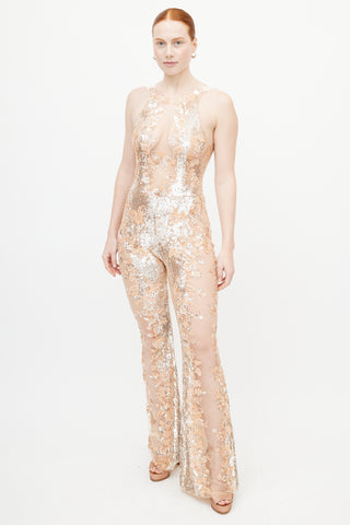 Giambattista Valli Silver 
Multicolour Embroidered Sequin Jumpsuit