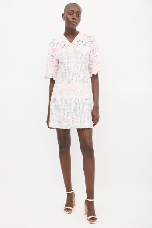 Giambattista Valli White 
Pink Floral Embroidered Dress