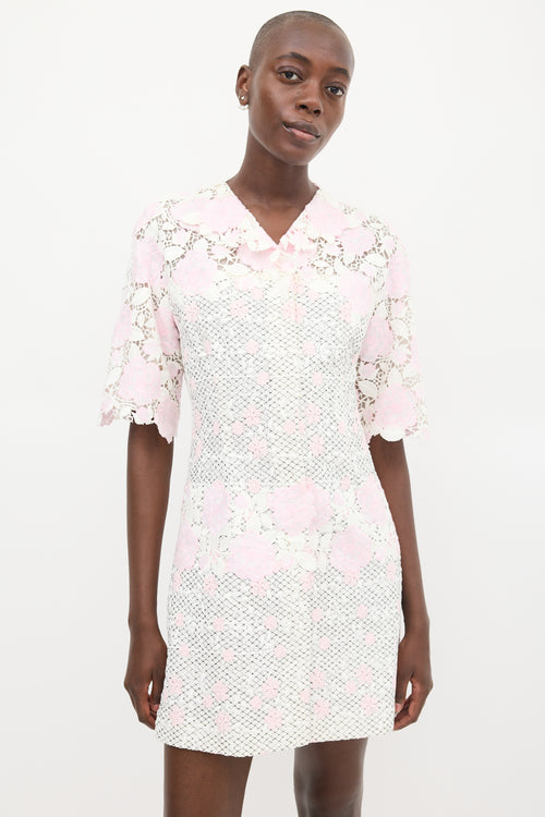 Giambattista Valli White 
Pink Floral Embroidered Dress