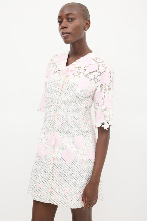 Giambattista Valli White 
Pink Floral Embroidered Dress