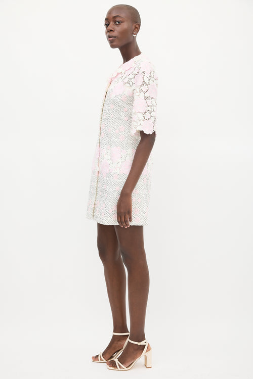 Giambattista Valli White 
Pink Floral Embroidered Dress