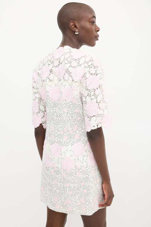 Giambattista Valli White 
Pink Floral Embroidered Dress