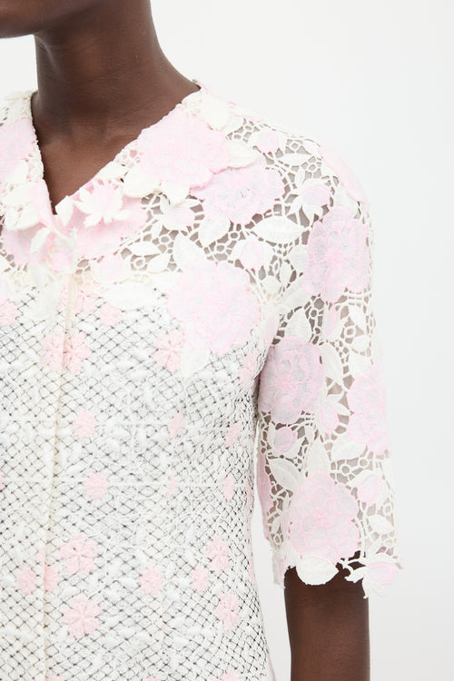 Giambattista Valli White 
Pink Floral Embroidered Dress