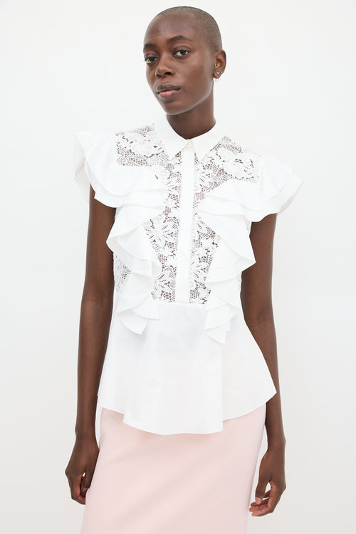 Giambattista Valli White Ruffled Lace Top