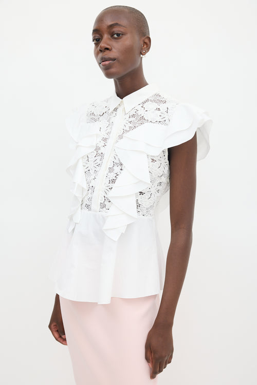 Giambattista Valli White Ruffled Lace Top