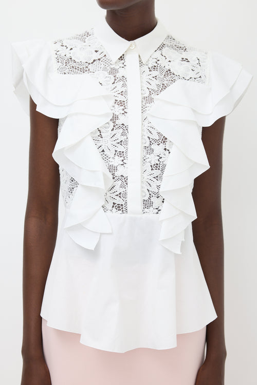 Giambattista Valli White Ruffled Lace Top