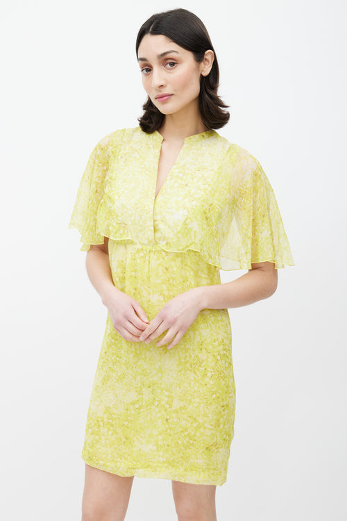 Giambattista Valli Yellow Floral Sheer Overlay Dress