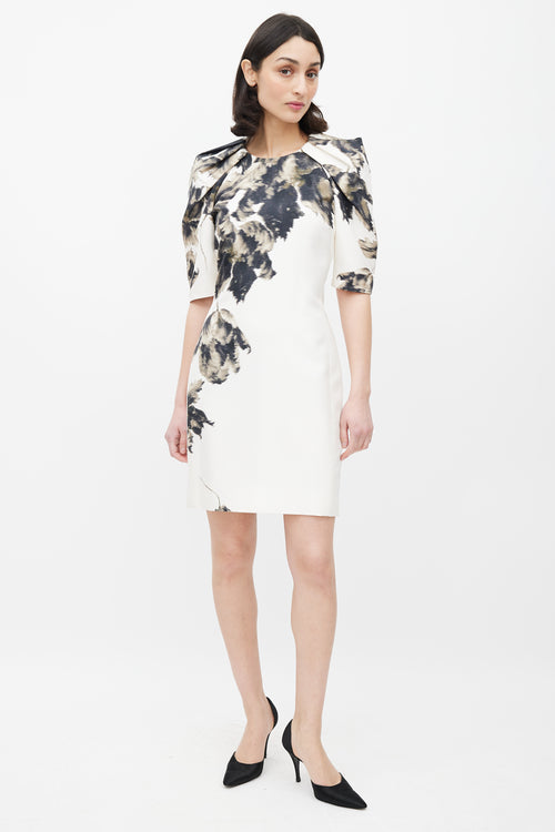 Giambattista Valli Cream 
Black Blurry Floral Silk Dress