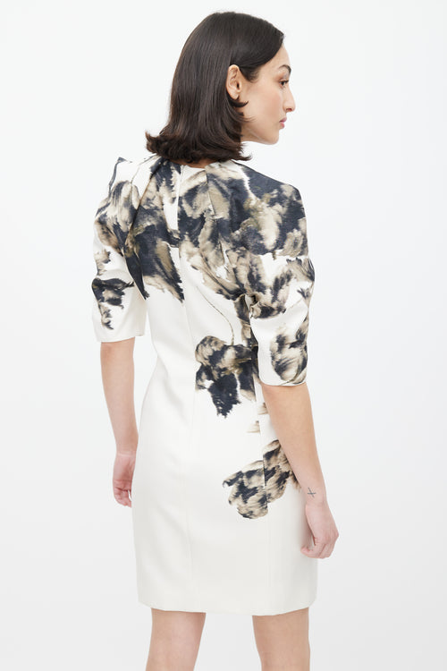 Giambattista Valli Cream 
Black Blurry Floral Silk Dress