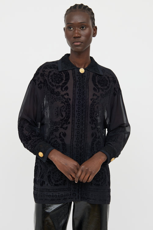 Versace Black Lace Button Up Shirt