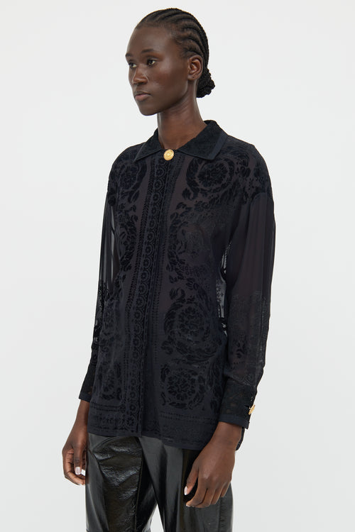 Versace Black Lace Button Up Shirt