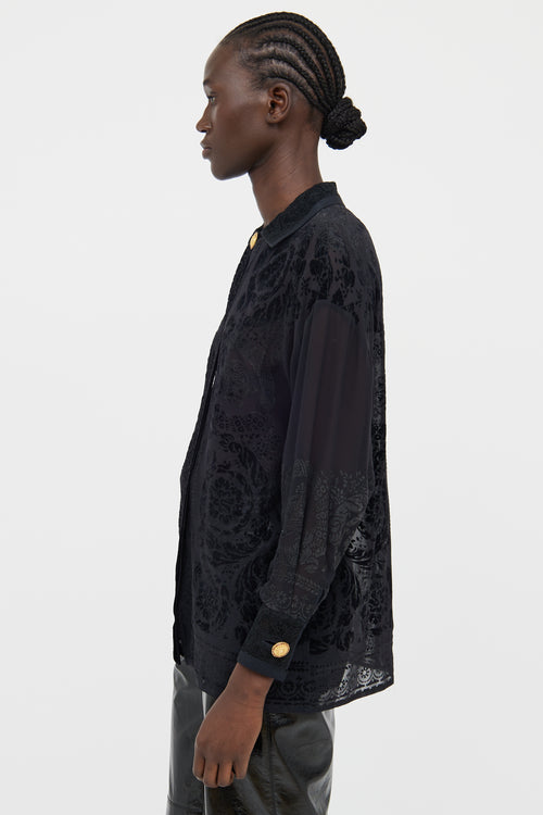 Versace Black Lace Button Up Shirt