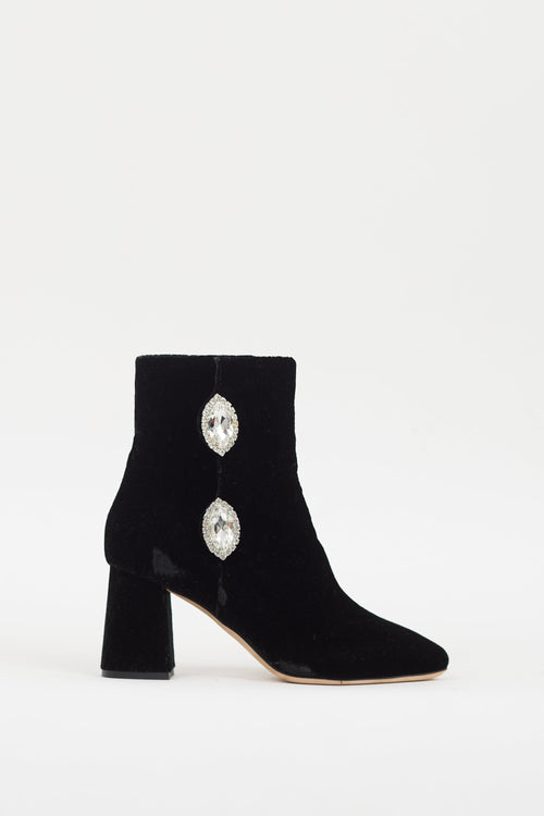 Giannico Black Velvet 
Crystal Buckled Julie Boot