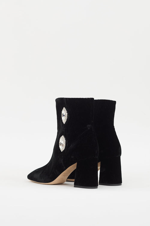 Giannico Black Velvet 
Crystal Buckled Julie Boot