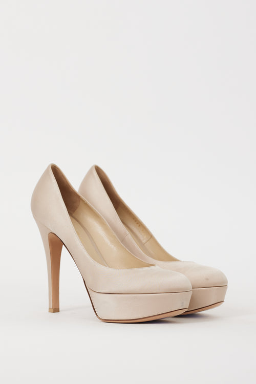 Gianvito Rossi Beige Satin Platform Heel