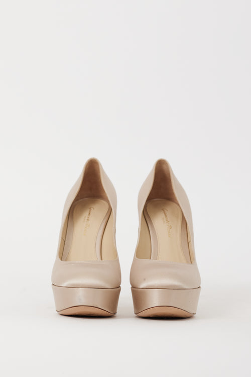 Gianvito Rossi Beige Satin Platform Heel