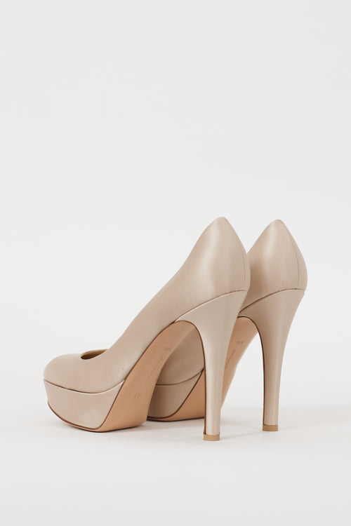 Gianvito Rossi Beige Satin Platform Heel