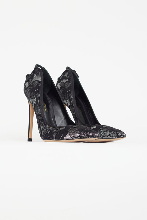 Gianvito Rossi Black 
Silver Floral Lace  Heel