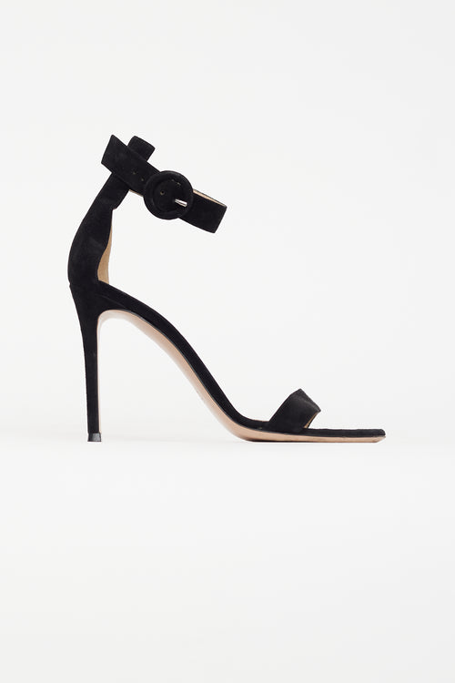 Gianvito Rossi Black Suede Round Toe Sandal