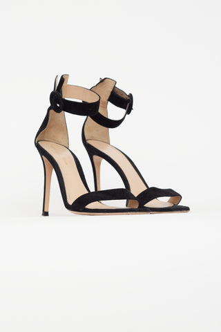 Gianvito Rossi Black Suede Round Toe Sandal