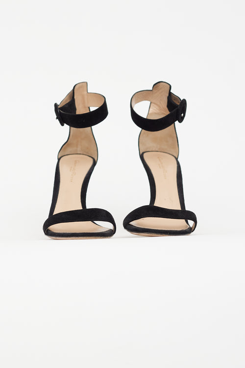 Gianvito Rossi Black Suede Round Toe Sandal