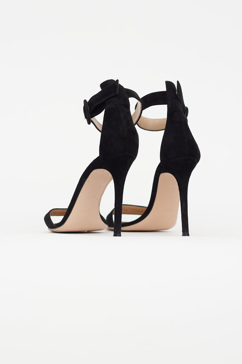 Gianvito Rossi Black Suede Round Toe Sandal