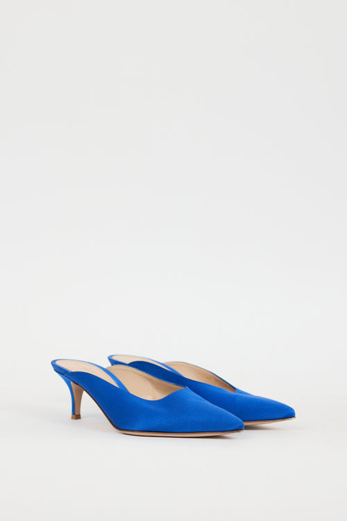 Gianvito Rossi Blue Satin Paige Mule