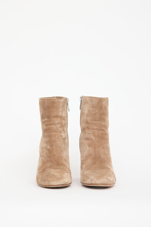 Gianvito Rossi Beige Suede Zip Ankle Boot