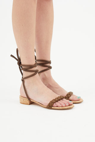 Gianvito Rossi Brown Braided Leather Tie Sandal