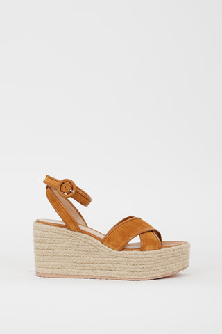 Gianvito Rossi Brown Suede Sienna Espadrille Wedge Sandal