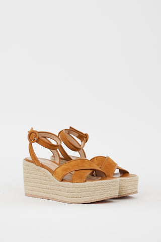 Gianvito Rossi Brown Suede Sienna Espadrille Wedge Sandal