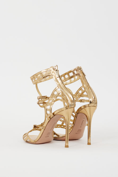 Gianvito Rossi Gold Leather Caged Heel