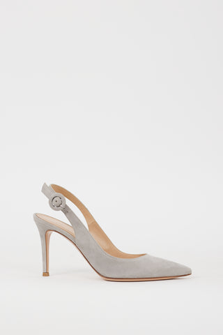 Gianvito Rossi Grey Suede Anna Slingback Heel