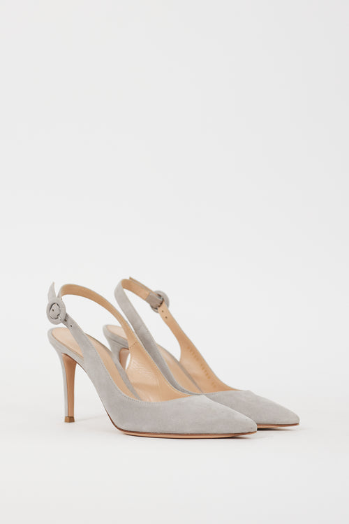 Gianvito Rossi Grey Suede Anna Slingback Heel