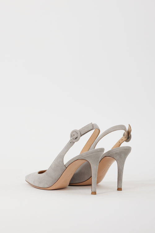 Gianvito Rossi Grey Suede Anna Slingback Heel