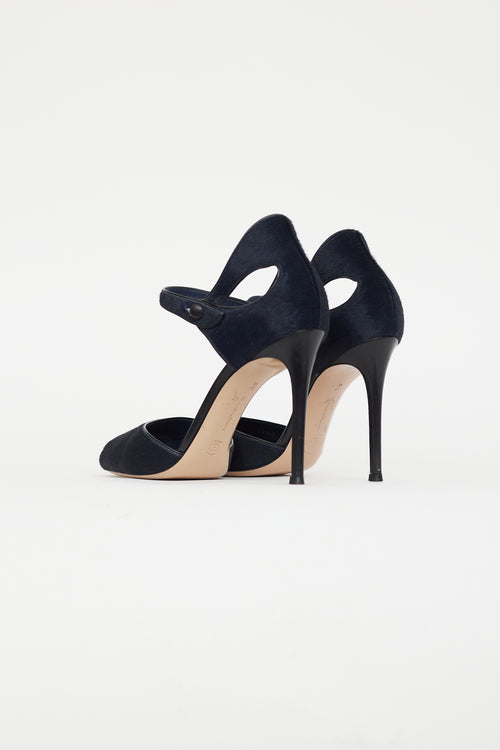 Gianvito Rossi Navy 
Black Textured Heel