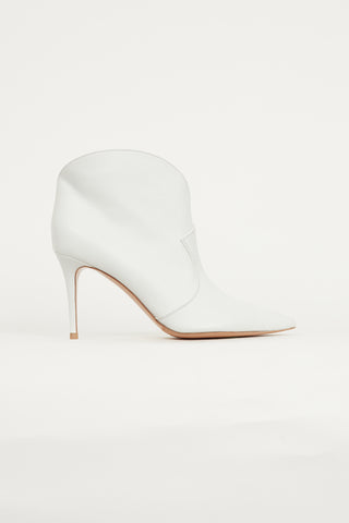 Gianvito Rossi White Leather Pointed Toe Ankle Boot