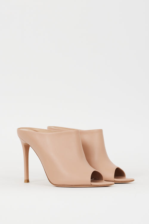 Gianvito Rossi Beige Leather Nova 105 Heeled Mule