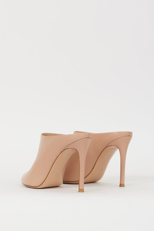 Gianvito Rossi Beige Leather Nova 105 Heeled Mule